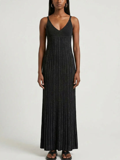 Ribbed Knit Sleeveless Maxi Dress with Empire Waist - Dresses