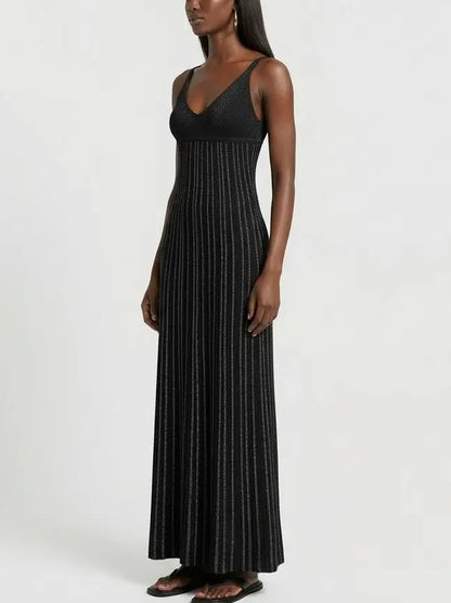 Ribbed Knit Sleeveless Maxi Dress with Empire Waist - Dresses