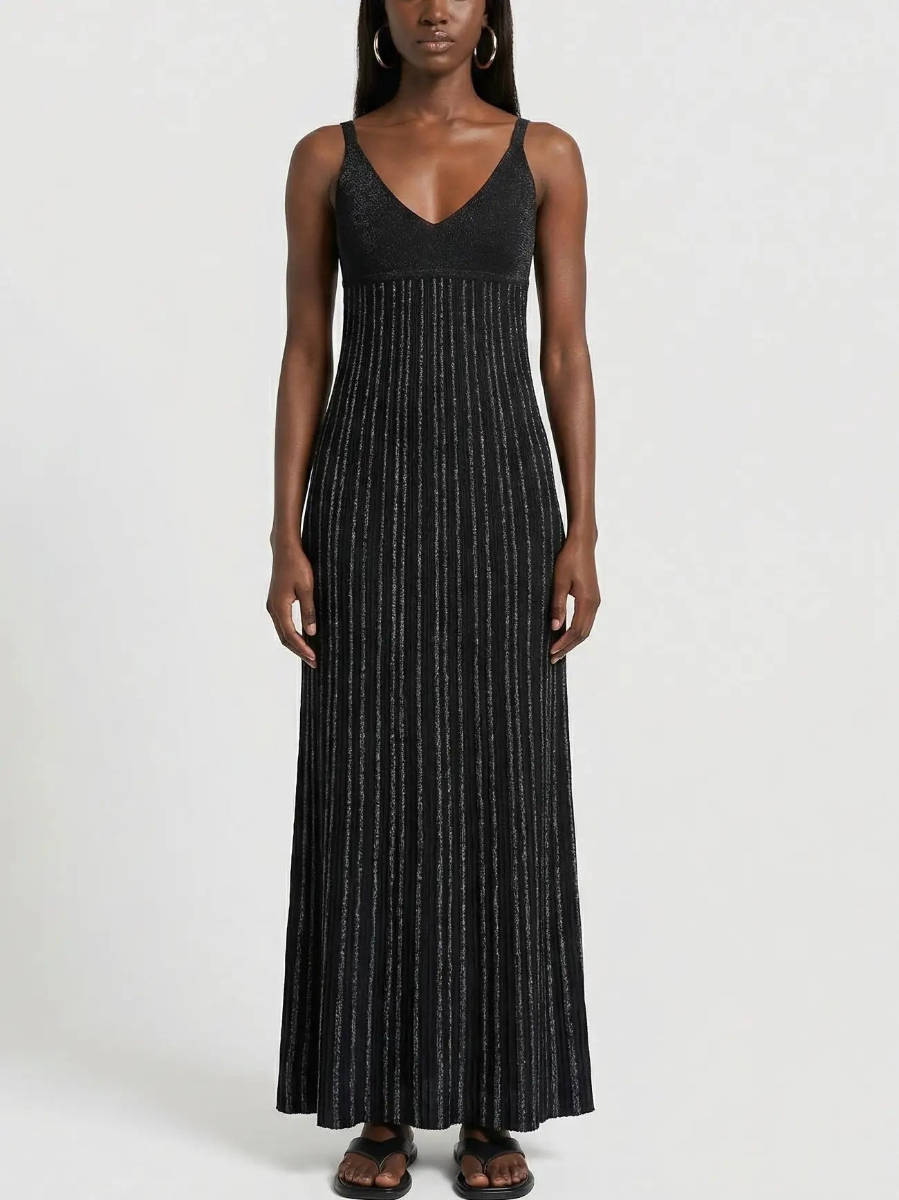 Ribbed Knit Sleeveless Maxi Dress with Empire Waist - Dresses