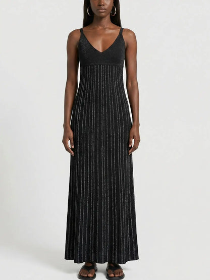 Ribbed Knit Sleeveless Maxi Dress with Empire Waist - Dresses