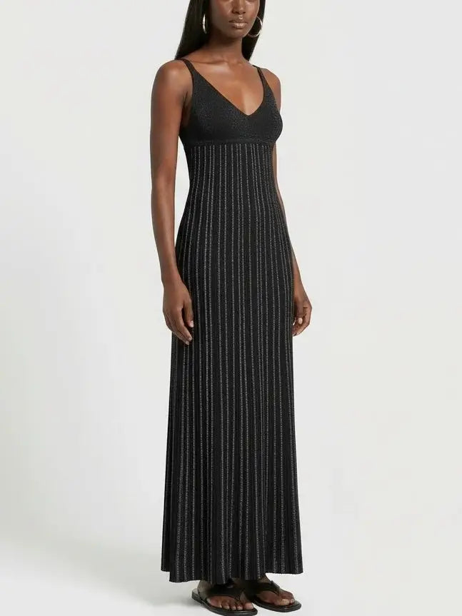 Ribbed Knit Sleeveless Maxi Dress with Empire Waist - Dresses