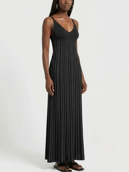 Ribbed Knit Sleeveless Maxi Dress with Empire Waist - Dresses