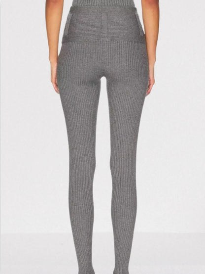 Ribbed Polo Bodysuit and Matching Belted Pant Set - Suits & Sets