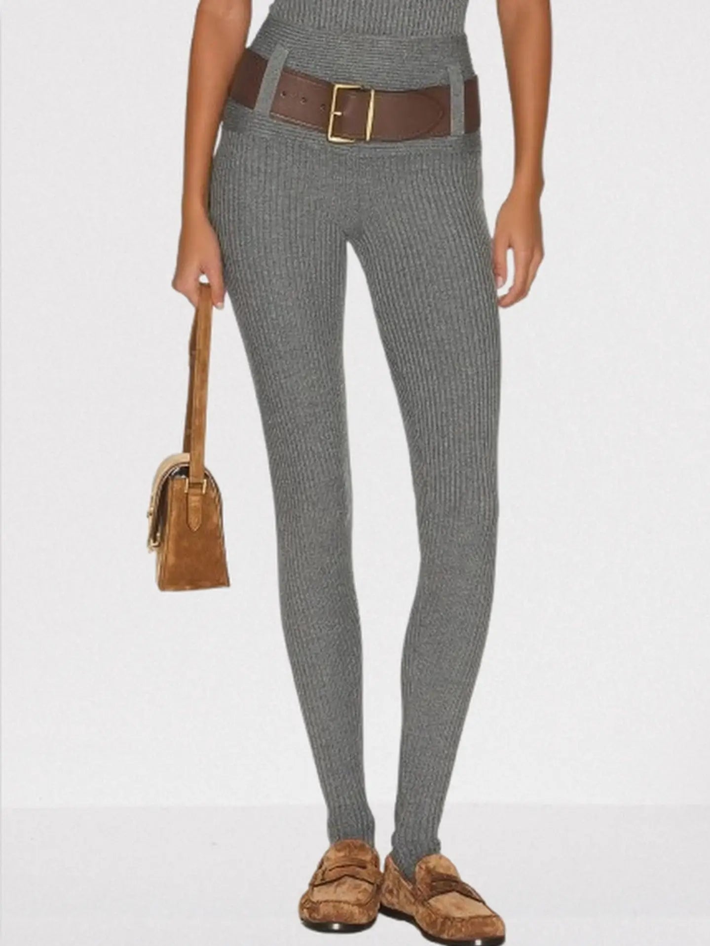 Ribbed Polo Bodysuit and Matching Belted Pant Set - Suits & Sets