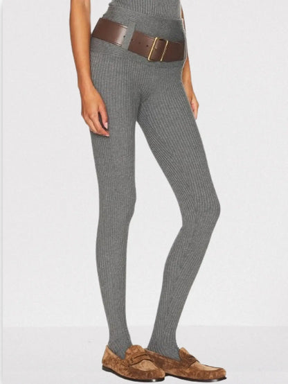 Ribbed Polo Bodysuit and Matching Belted Pant Set - Suits & Sets