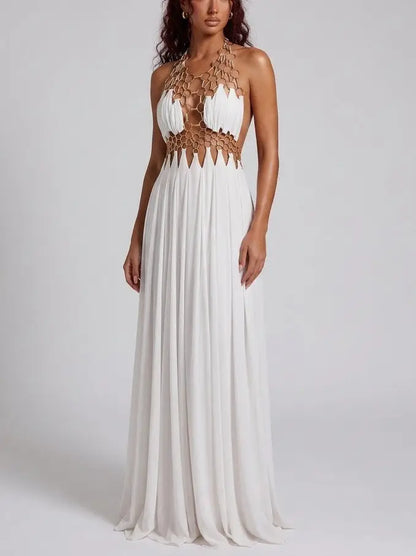 Ring Detail Halter Cutout Maxi Dress in White - XS - Dresses