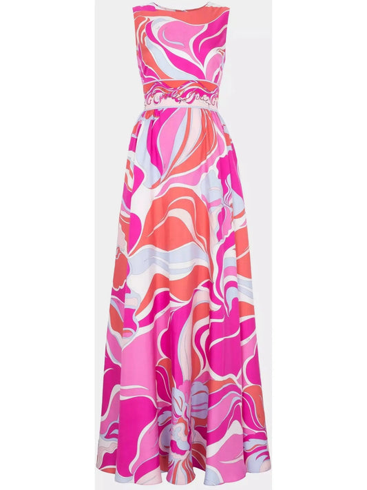 Riviera Print Silk Twill Evening Dress - Branna Couture