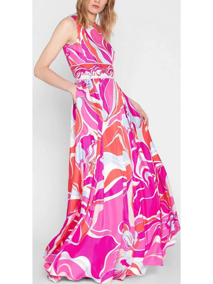 Riviera Print Silk Twill Evening Dress - Branna Couture