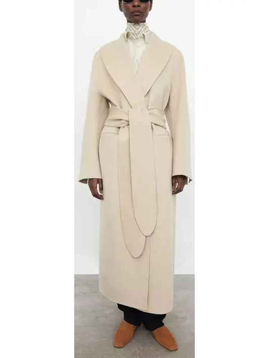 Robe Wrap Coat in Oatmeal Beige - Branna Couture