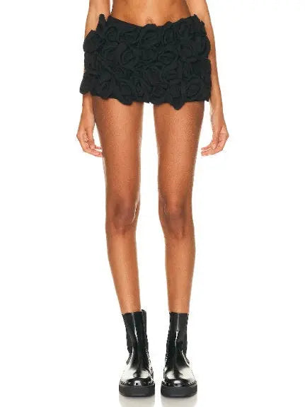 Rose Detail Mini Skort in Black - Branna Couture