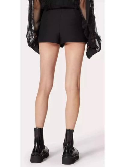 Rose Detail Mini Skort in Black - Branna Couture