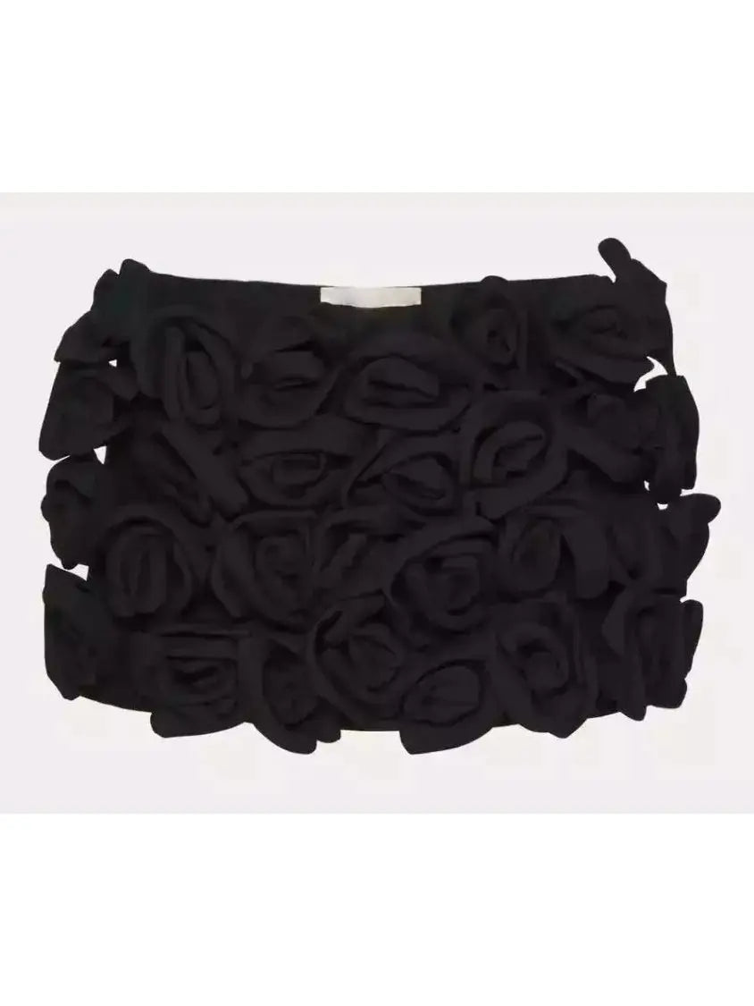 Rose Detail Mini Skort in Black - Branna Couture