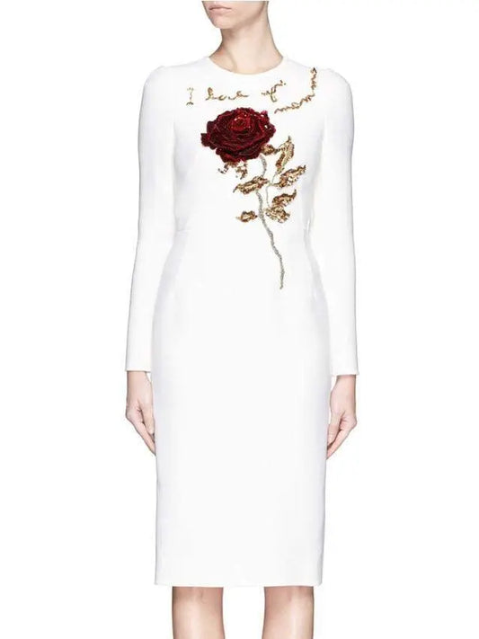 Rose Embellished Dress-White - Branna Couture