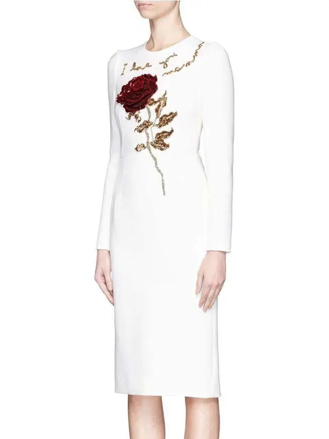 Rose Embellished Dress-White - Branna Couture