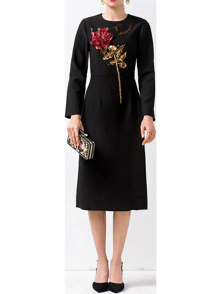 Rose-Embellished Sheath Dress - Branna Couture