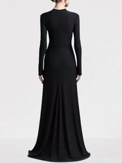 Rose-Embellished Gathered Sheath Gown - Dresses