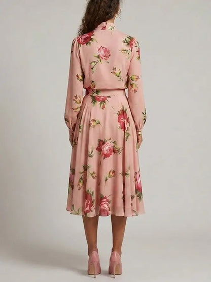 Floral Print Silk Chiffon Cropped Blouse and Skirt Set - Suits & Sets