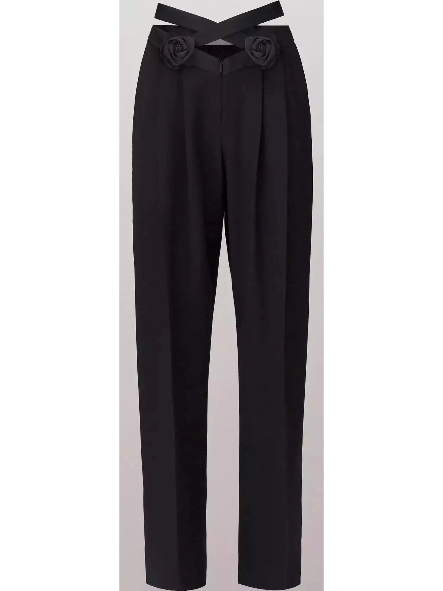 Rose Wrapped Cotton Pants in Black - Branna Couture