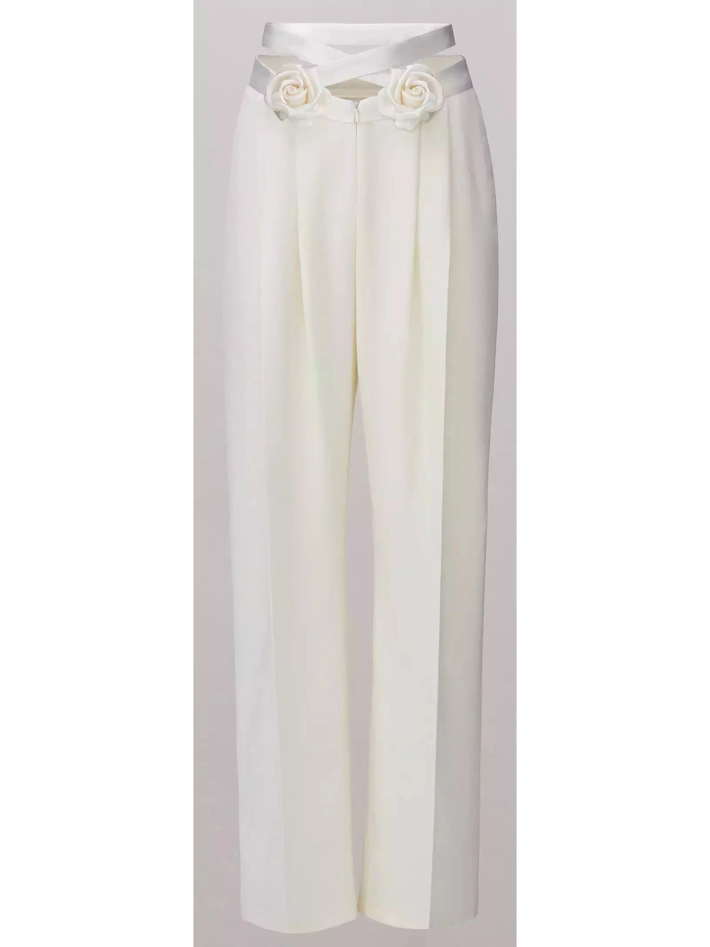 Rose Wrapped Cotton Pants in White - Branna Couture