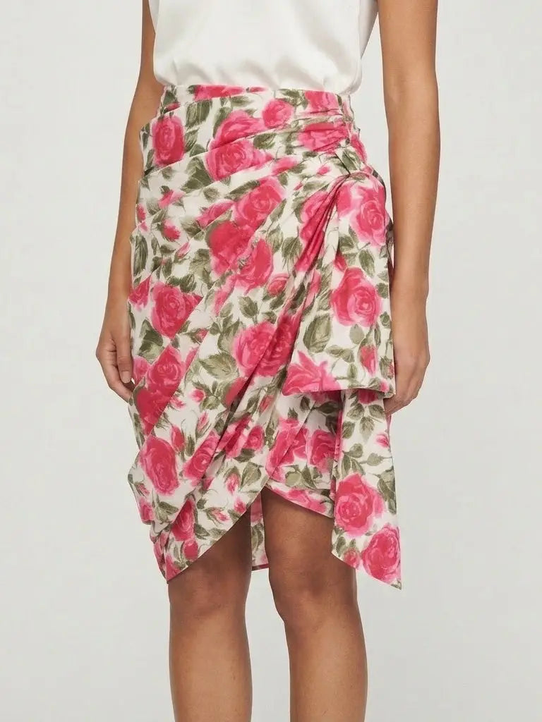 Beige Cargo Cotton Saharienne Safari Style Knee-Length Skirt - Skirts