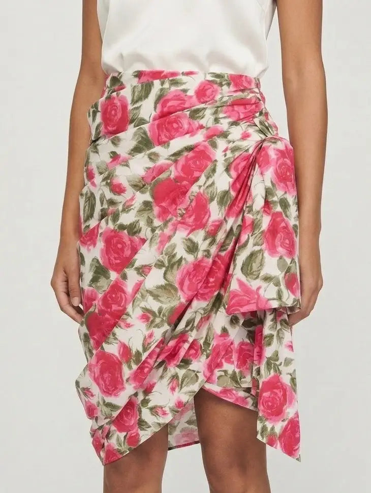 Beige Cargo Cotton Saharienne Safari Style Knee-Length Skirt - Skirts