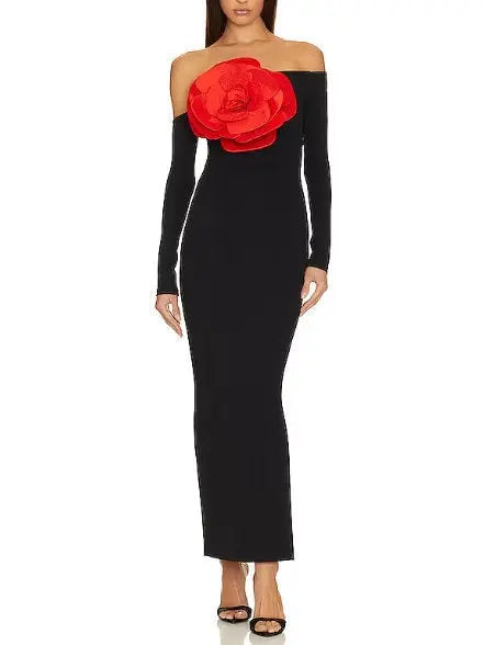 Rosette-Applique Off-Shoulder Dress - Branna Couture