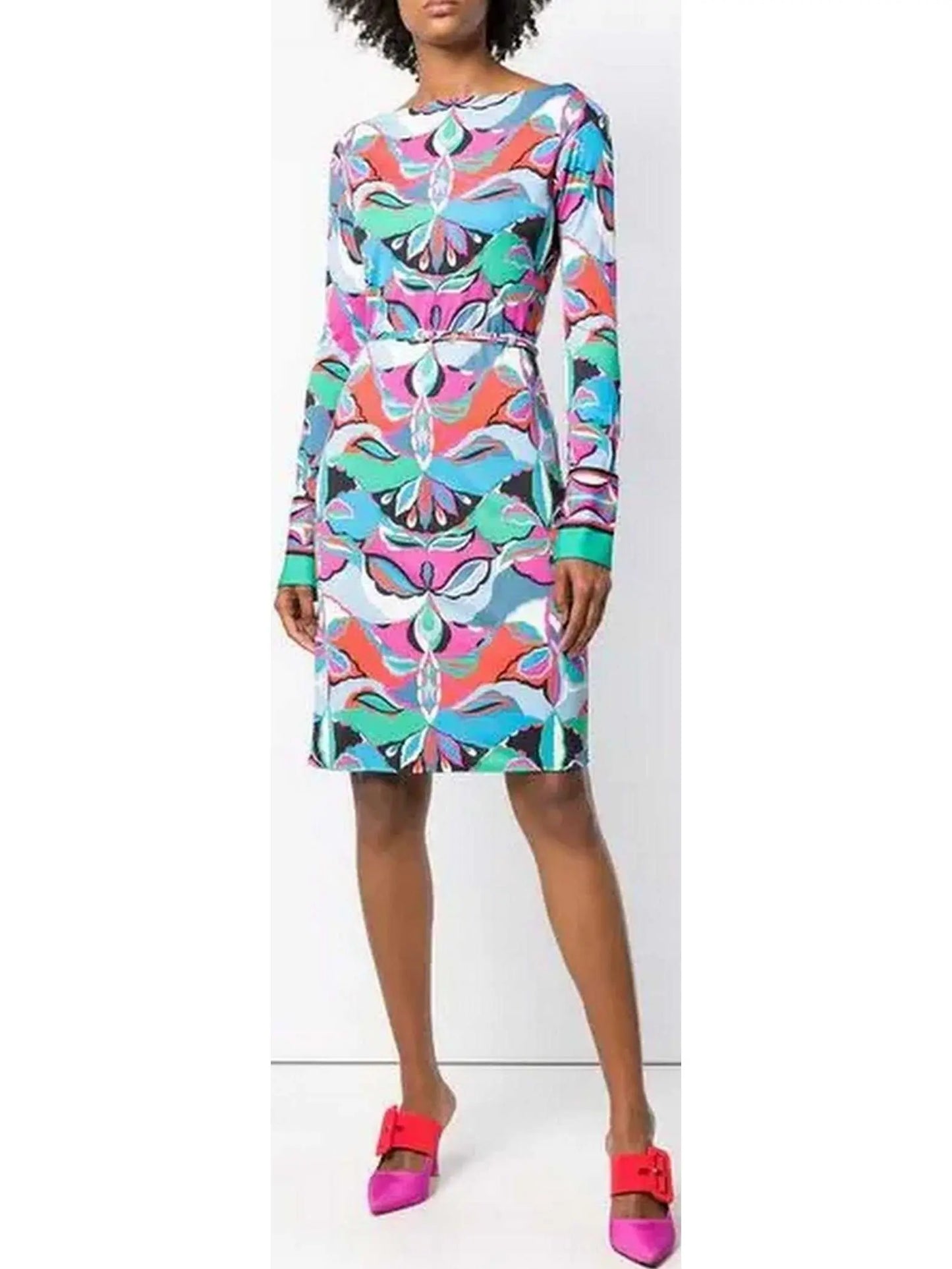 Round-Neck Printed Shift Dress - Branna Couture