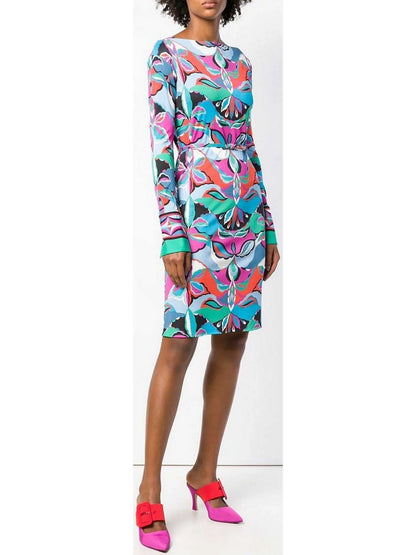 Round-Neck Printed Shift Dress - Branna Couture