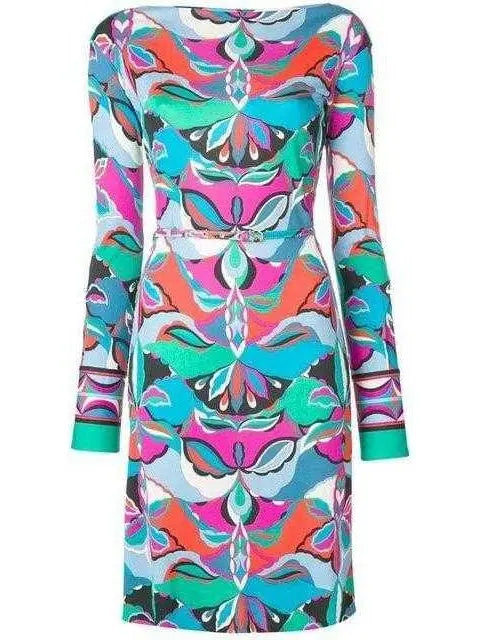 Round-Neck Printed Shift Dress - Branna Couture