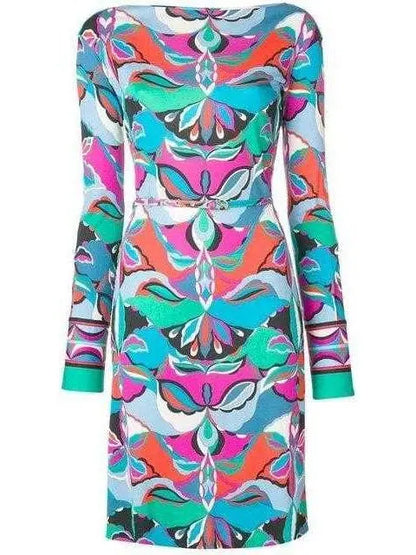 Round-Neck Printed Shift Dress - Branna Couture