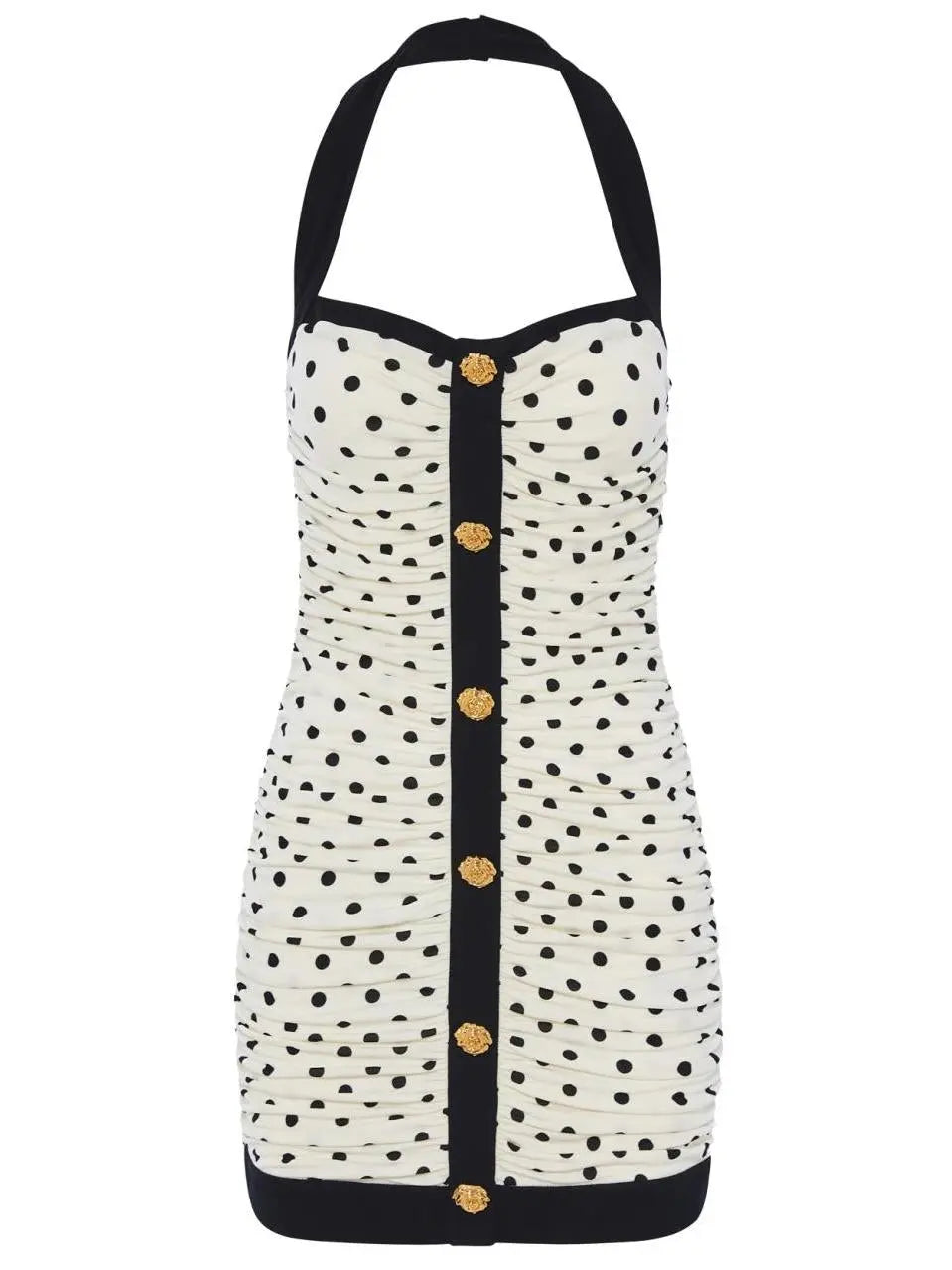 Ruched Polka-Dot Crepe Mini Dress - Branna Couture