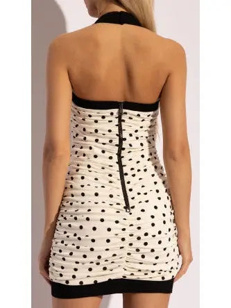 Ruched Polka-Dot Crepe Mini Dress - Branna Couture