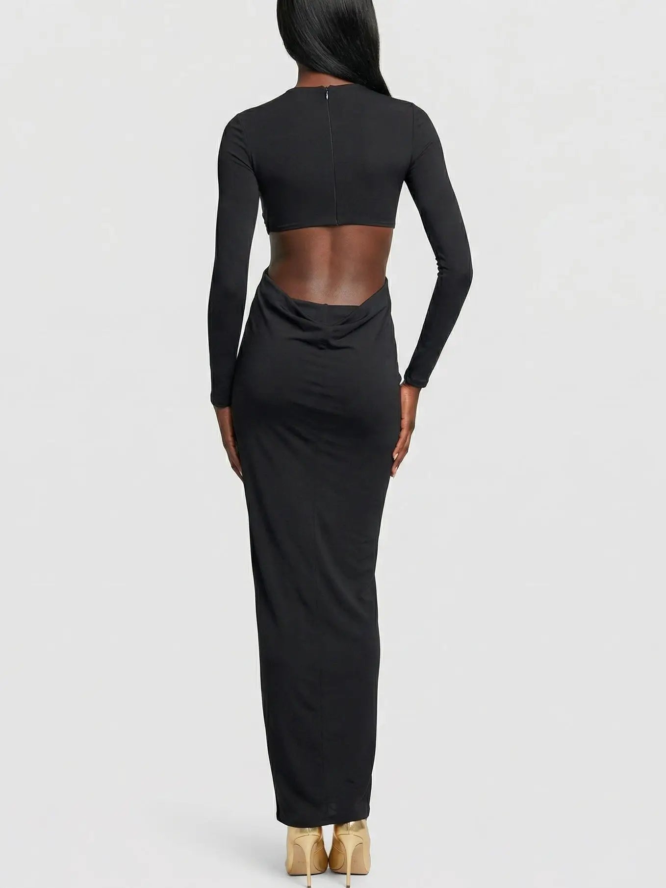Ruched Cutout Long-Sleeve Jersey Maxi Dress - Dresses