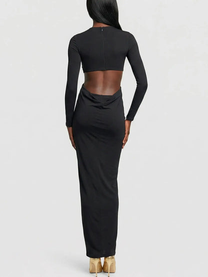 Ruched Cutout Long-Sleeve Jersey Maxi Dress - Dresses