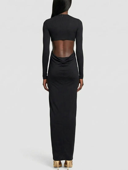 Ruched Cutout Long-Sleeve Jersey Maxi Dress - Dresses