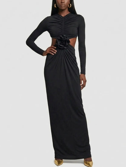 Ruched Cutout Long-Sleeve Jersey Maxi Dress - Dresses