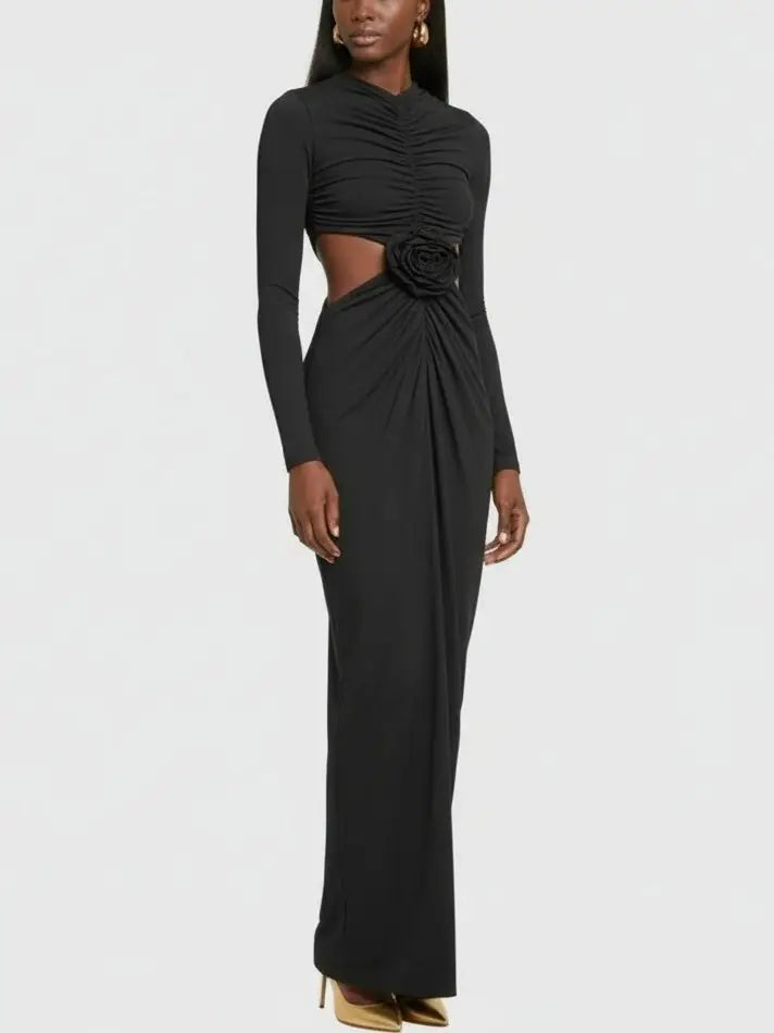 Ruched Cutout Long-Sleeve Jersey Maxi Dress - Dresses