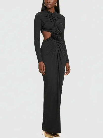 Ruched Cutout Long-Sleeve Jersey Maxi Dress - Dresses