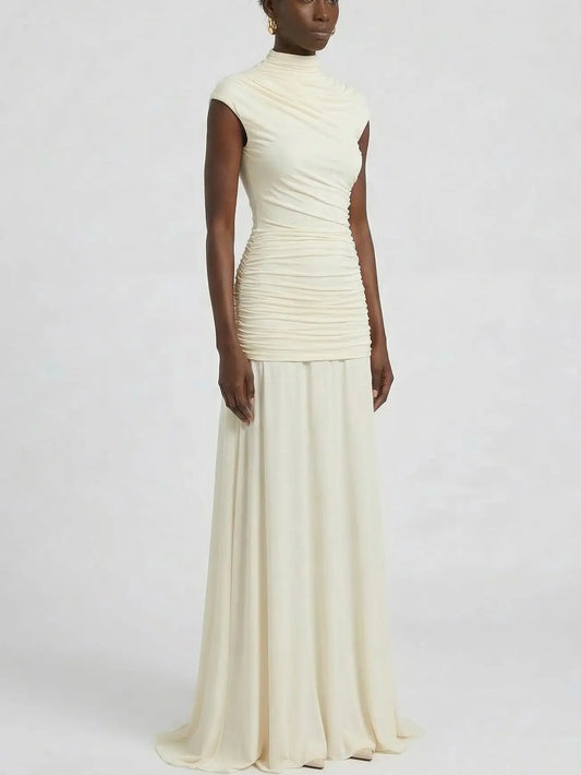 Ruched High-Neck Draped Jersey Gown - Dresses