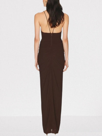 Ruched Jersey Plunge-Neck Maxi Dress - Dresses