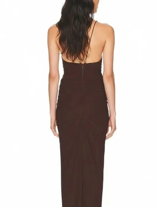 Ruched Jersey Plunge-Neck Maxi Dress - Dresses