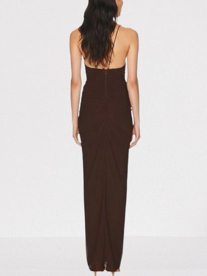 Ruched Jersey Plunge-Neck Maxi Dress - Dresses