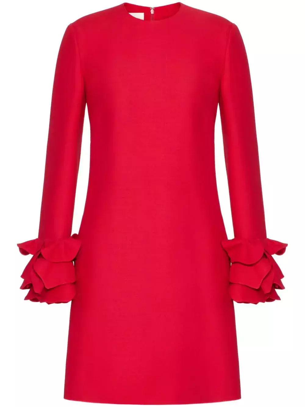 Ruffle-Cuff Shift Mini Dress in Red Branna Couture