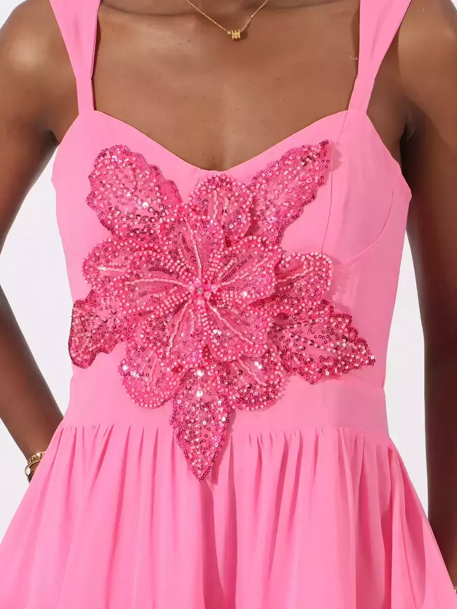 Ruffle-Tiered Embellished Maxi Dress in Fuchsia - Dresses