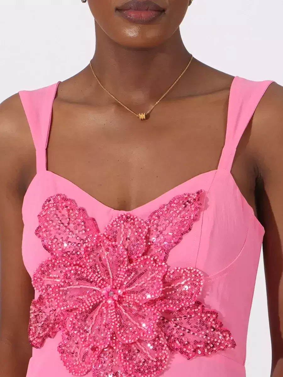 Ruffle-Tiered Embellished Maxi Dress in Fuchsia - Dresses