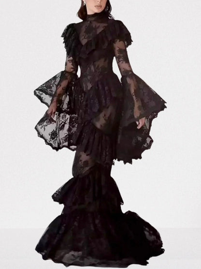 Ruffle Tiered Paneled Lace Maxi Dress Dresses