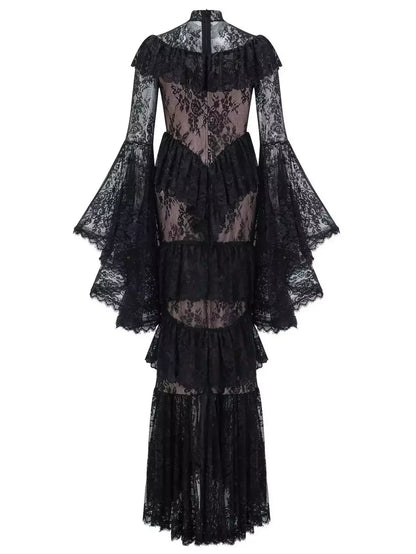 Ruffle Tiered Paneled Lace Maxi Dress Dresses