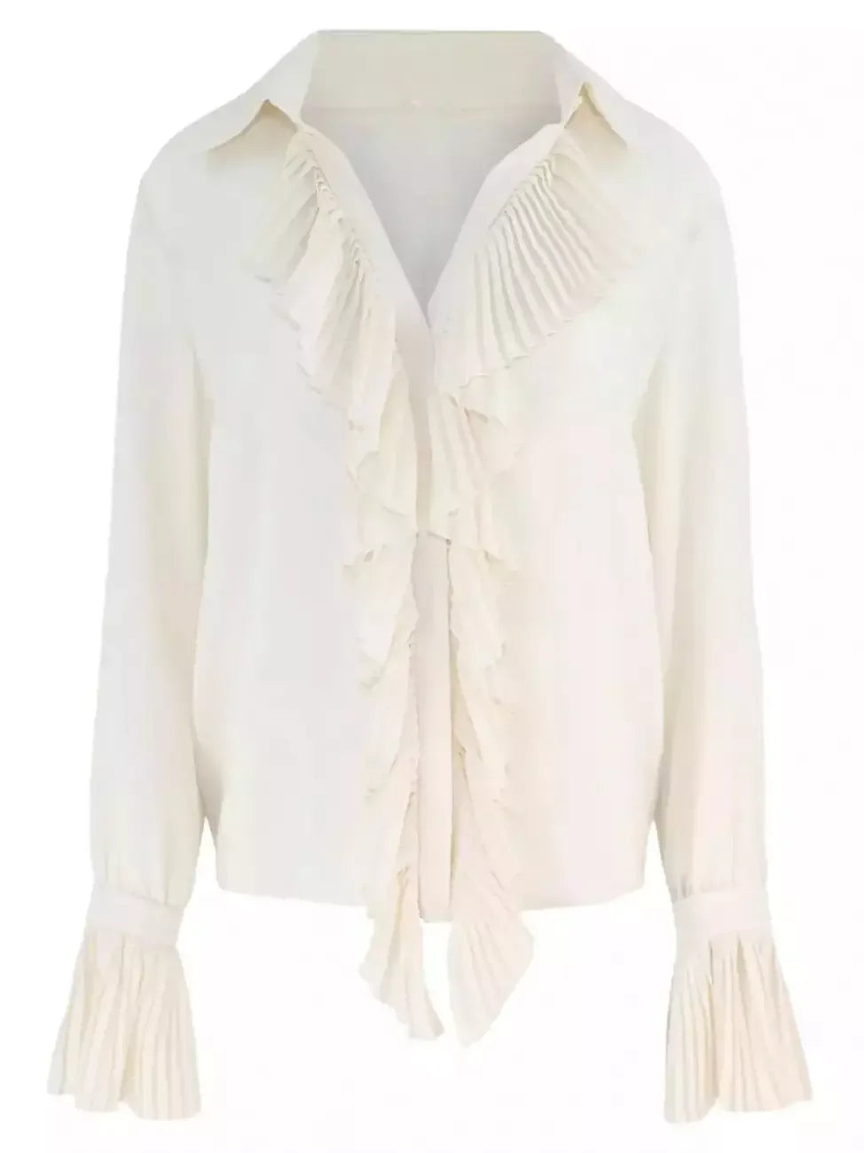 Ruffle-Trim Blouson-Sleeve Blouse - Small / Ivory - Tops