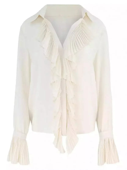 Ruffle-Trim Blouson-Sleeve Blouse - Small / Ivory - Tops