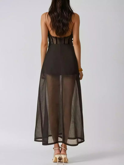 Ruffle-Trim Corset Mesh Maxi Dress - Dresses